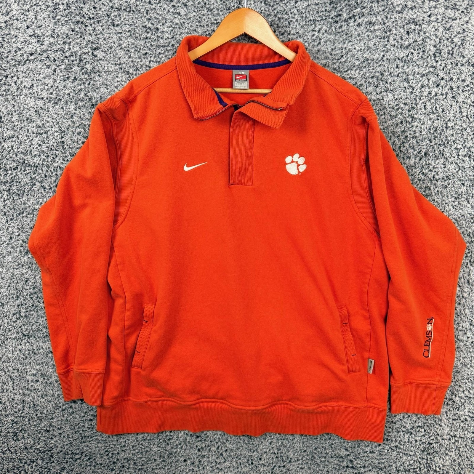 Vintage Nike Clemson Tigers Sweatshirt Mens 2xl Orange Football Quarter Zip Xxl